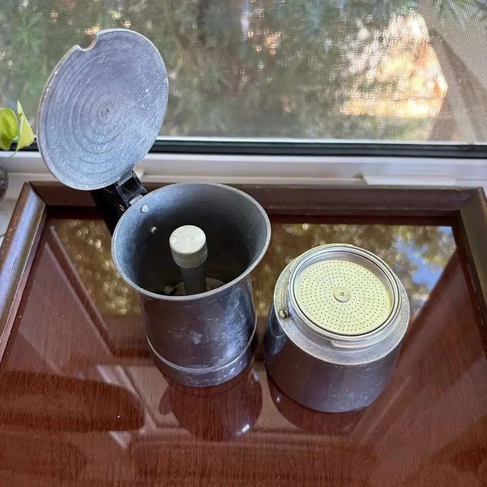 Vintage 1960s Aluminum Stovetop Espresso Coffee Maker, Moka Pot